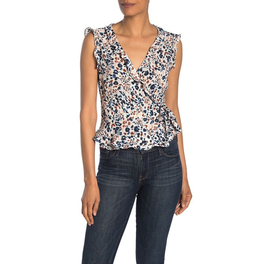 Harlowe & Graham Patterned Ruffle Wrap Blouse XL